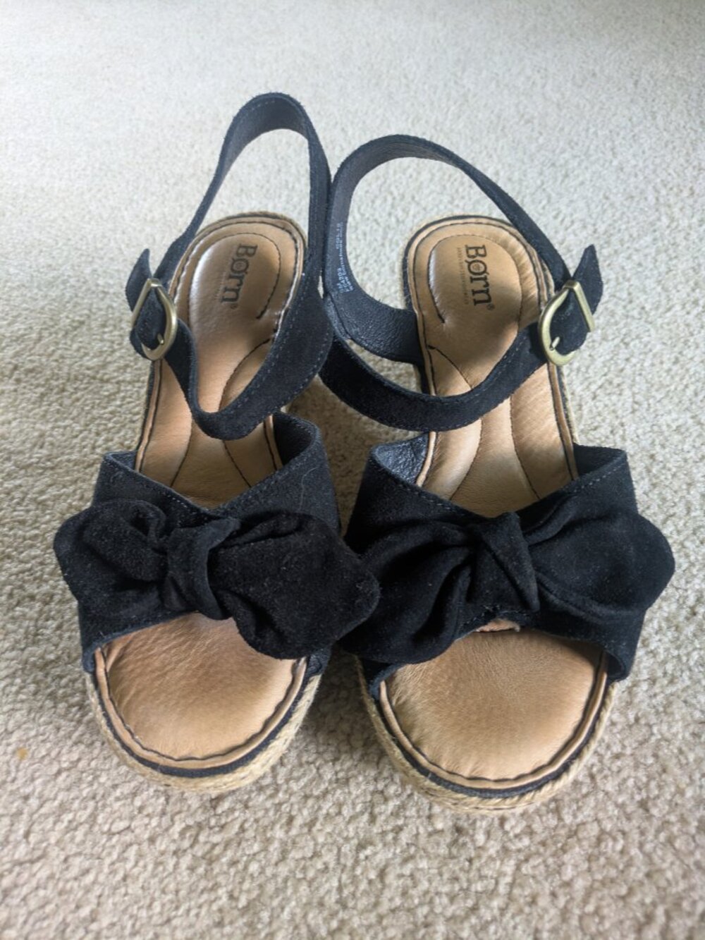 Born black suede espadrille open toe wedge sandal - Picture 1 of 4